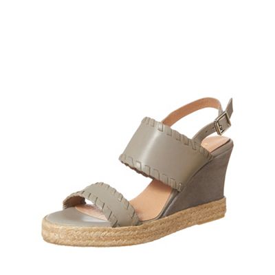 Grey Whipstitch Leather Wedges